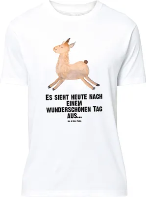 Produktbild von Mr. & Mrs. Panda T-Shirt Lama Springen - Weiß - Geschenk, Start, Guten Morgen, Lustiges, Oversize, Lamas, mit Spruch, Happy Day, Shirt, Fröhlich, Tshirt, Freundin