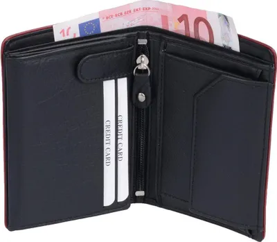 Produktbild von Leder Kombibörse schwarz mit rotem Rand Brieftasche