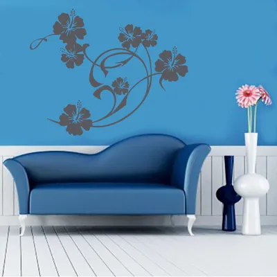 Produktbild von Wandtattoo - Wandaufkleber - Wandtattoo "Hibiskus Swirl" - 45cm x 36cm dunkelgrau - Dekoration Küche Wohnzimmer Wand