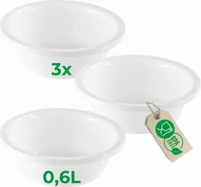 Produktbild von Novaliv 3x Spülschüssel Rund 0,6L, D16 cm, Weiß, BPA-frei & Spülmaschinenfest – Ideal für Küche und Camping, kleine Rundschüssel, Plastikschüssel klein, Waschschüssel klein, Plastic bowl
