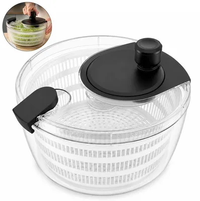 Produktbild von Salatschleuder 4L mit Kurbelmechanismus, 2-in-1 Waschen Schleudern Aufbewahren, rutschfester Boden, Küchenhelfer für frische Salate