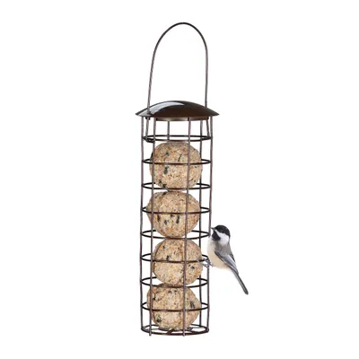 Produktbild von Relaxdays Meisenknödelhalter, zum Aufhängen, mit Dach, HxD 31 x 8,5 cm, Vogelfutterspender für Wildvögel, Metall, braun