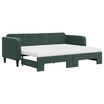 Image de vidaXL Lit de jour extensible avec matelas Vert foncé 80x200 cm Velours