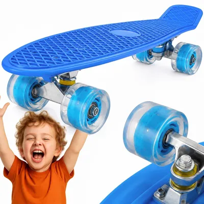 Zdjęcie produktu dla Fiszka deskorolka fishboard LED 56x15 cm niebieska dla dziecka ABEC 7 świecące koła 82A do złożenia