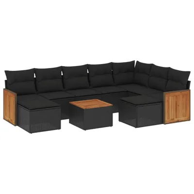 Produktbild von 10-tlg. Garten-Sofagarnitur mit Kissen Schwarz Poly Rattan