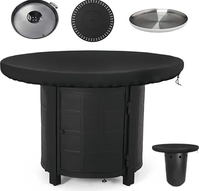 Produktbild von Runde Feuerstelle Abdeckung, 39 Zoll, wasserdicht, UV-beständig, Staubschutz, Oxford Stoff, für Garten, Terrasse & Rundmöbel, mit Kordelzug