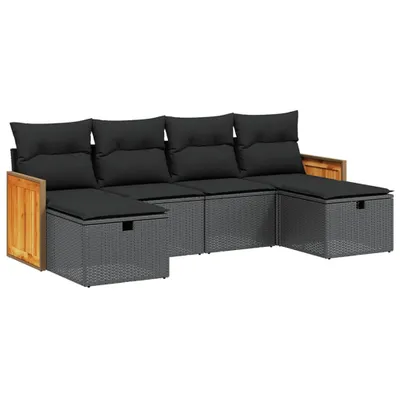Image de vidaXL Ensemble de salon de jardin 6 pièces avec coussins noir poly rotin