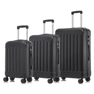 Produktbild von Suitcase Set, Rollkoffer Handgepäck, Kofferset, mit 4 Rollen 360°, Hartschalenreise Zahlenschloss, Weicher Gummigriff (3er Set, M,L&XL, Schwarz)