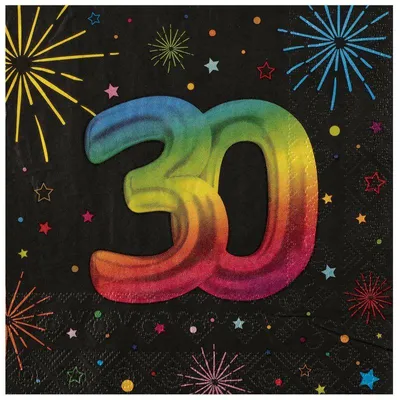 Produktbild von 12 Servietten Geburtstag 30 schwarz bunt