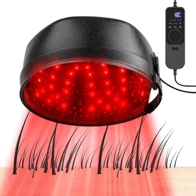 Produktbild von Laser-Haarwuchs-Kappe - Rotlichttherapie - 5 Helligkeitsstufen - 2 Modi - Gegen Haarausfall - Ohne Akku - 1 Set