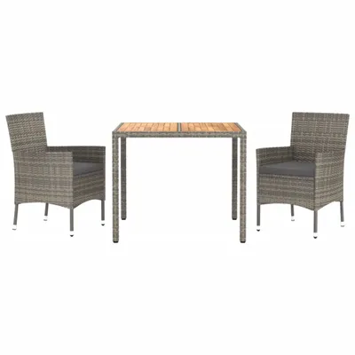 Produktbild von 3-tlg. Garten-Essgruppe mit Kissen Grau Poly Rattan