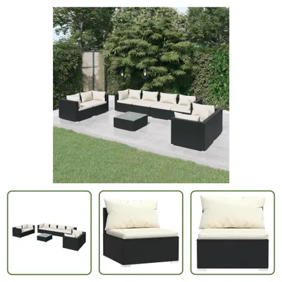 Produktbild von The Living Store 9-tlg. Garten-Lounge-Set mit Kissen Poly Rattan Schwarz