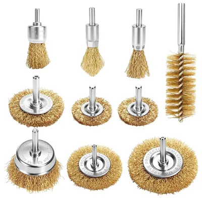 Produktbild von 10-teiliges Drahtbürsten-Set, mit Messing beschichtet