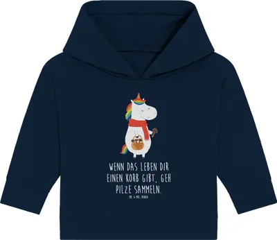 Produktbild von Mr. & Mrs. Panda Organic Baby Hoodie Einhorn Pilz 24. - 36. Monat - French Navy - Geschenk, Pilze, Spruch, Motivation, Einhörner, Kapuzenshirt, Kapuzensweatshirt, Unicorn