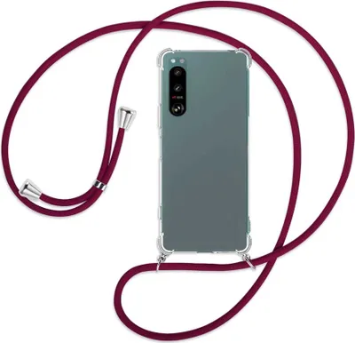 Produktbild von Handykette Backcover-Schutzhülle mit Band (Metall silberfarben) für Sony Xperia 5 IV (6.1'') - dunkelrot