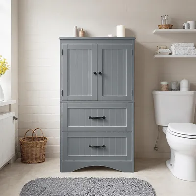 Zdjęcie produktu dla BEALIFE Wąska szafka modułowa 60x30x110 cm z 2 szufladami i 2 drzwiami | Półki z regulacją wysokości, do biura, łazienki i sypialni | Szara | AP116