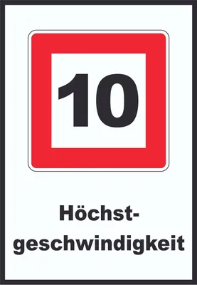 Produktbild von Höchstgeschwindigkeit 10 km/h nicht zu überschreiten Schild mit Symbol und Text A4 Rückseite selbstklebend