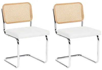 Produktbild von BELIANI Esszimmerstühle 2er Set Weiß Kunstleder Gepolstert mit Wiener Geflecht Rückenlehne Freischwinger Metallgestell Vintage Retro Stil