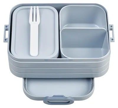 Produktbild von Bento-Lunchbox Midi TAB – Lunchbox mit Bento-Fach – Für 2 Sandwiches oder 4 Brotscheiben – Lunchbox für kleine Snacks und Essensreste – Lunchbox für Erwachsene mit Fächern – 900 ml – Nordischblau