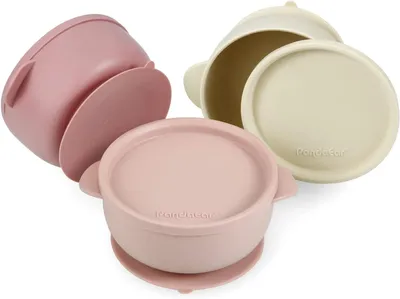 Produktbild von PandaEar 3er-Set Babygläser mit Saugnäpfen – Auslaufsichere Silikongläser mit Deckeln für Babys, Kinder, Kleinkinder und Säuglinge