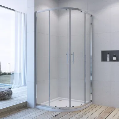 Produktbild von Duschkabine Eckeinstieg 90x90x195cm Runddusche Viertelkreis Eckdusche Schiebetüren Duschtür Duschabtrennung Dusche Glas Glastür Nano Beschichtung