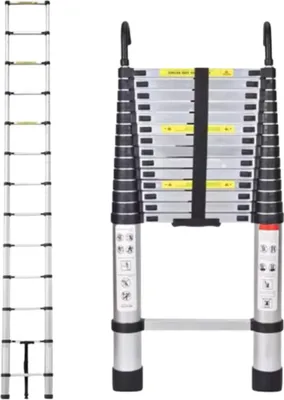 Immagine prodotto di Scala telescopica Quorin 4,4 m – Scala estensibile in alluminio – Leggera e trasportabile – Ganci stabili – Carico massimo 150 kg