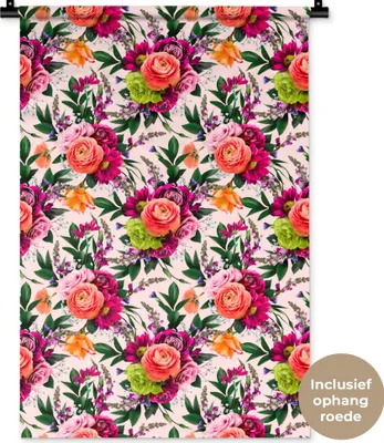 Produktbild von MuchoWow® Wandteppich Wandbehang Blumen - Farben - Muster 60x90 cm Tapisserie Dekoration Wandtuch - Foto-Teppich - Abwaschbar