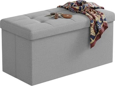 Obrázok produktu pre Lavička Relaxdays, úložný priestor, látka, skladateľná, čalúnená, predsieň, spálňa, rozmery 38 x 76 x 38 cm, lavica s úložným priestorom, sivá