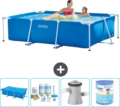 Immagine prodotto di Piscina Intex con struttura rettangolare - 220 x 150 x 60 cm - blu - include tenda da sole - pacchetto manutenzione - pompa filtro per piscina - filtro