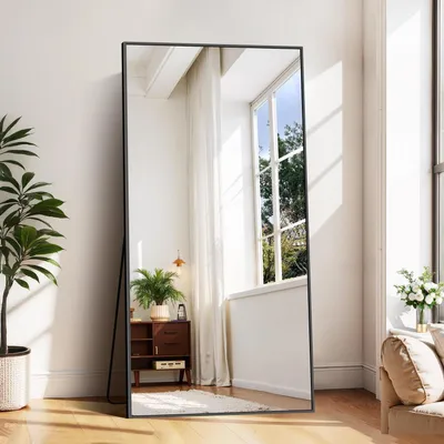 Produktbild von Ganzkörperspiegel 180 x 86 cm Schwarz Aluminiumrahmen Standspiegel Wandspiegel Bodenspiegel Rechteckig