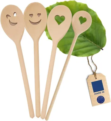 Produktbild von Hofmeister Kochlöffel 4er Set Buche oval Rührlöffel Holzlöffel Küchenlöffel rund