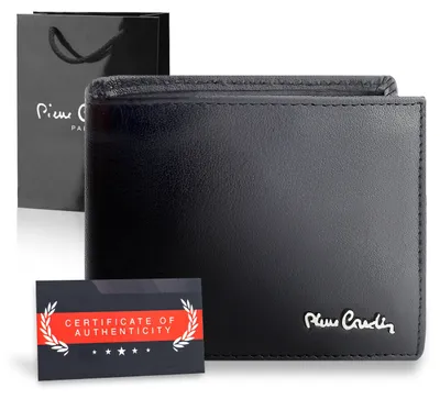 Zdjęcie produktu dla Pierre Cardin portfel męski skóra naturalna czarny RFID 9,5x12 cm certyfikat