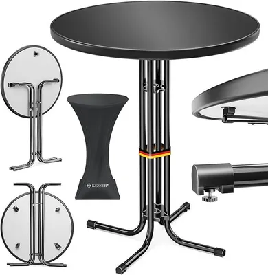 Produktbild von Stehtisch klappbar ?80cm rund, Gastro Bistrotisch Hochtisch Cocktail Stehtisch + Husse, Klapptisch Partytisch für Garten/Balkon/Events/Gastronomie, wetterfest, In- & Outdoor, Schwarz