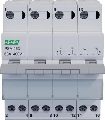 A front view of a modular switch unit with multiple poles.
