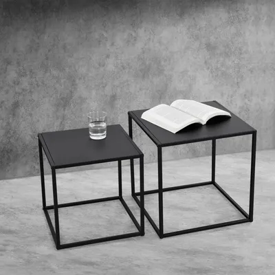 Image de Set de tables d'appoint Table de salon Set de 2 tables basses Table de café en forme de carré Table de chevet Table décorative Structure métallique Design industriel Noir [en.casa]