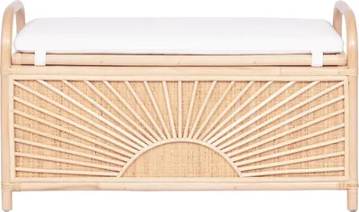 Produktbild von Truhenbank aus geflochtenem Rattan mit Kissen - 91 x 43 x 51 cm - Natur - SOLEYA