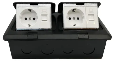 Versenkbare Steckdosenleiste 2x Schuko + 2x RJ45, schwarz