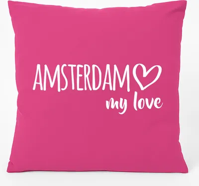 Produktbild von Huuraa Kissen Amsterdam my love 40x40cm mit Füllung Fuchsia Baumwolle Dekokissen Geschenkidee