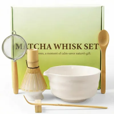 Produktbild von Matcha Set 7-teilig Keramik Bambus Weiß Traditionelle Teezeremonie