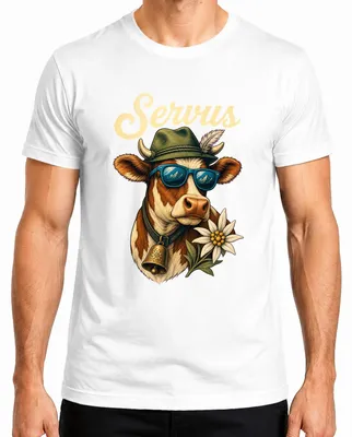 Productafbeelding van Servus Kuh Edelweiß zonnebril, traditioneel shirt uit Beieren, leren broek voor heren, T-shirt, wit, maat S