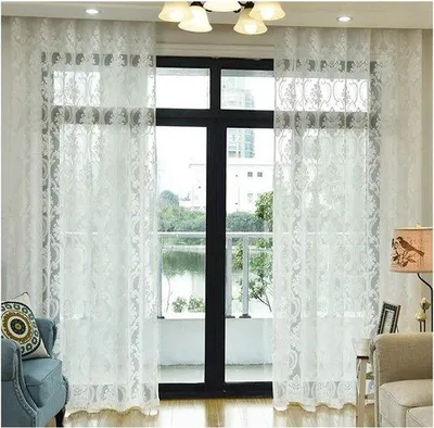 Obrázek produktu pro Průsvitné záclony - Květinový tyl - Dekorace do obývacího pokoje - Květinový výšivka - Rozměry: 200 cm (šířka) x 250 cm (výška) - Bílá barva