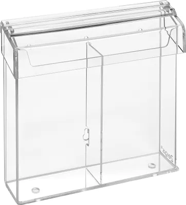 Produktbild von 2-fach DIN Lang Prospektbox mit Deckel wetterfest im Hochformat zur Wandmontage / Prospekthalter / Aussen / Outdoor / Prospektständer / Flyerbox / Flyerhalter