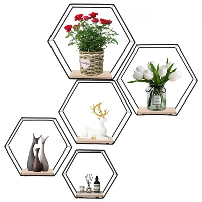 Immagine prodotto di Solidchoice - Set di 5 mensole esagonali da parete per decorazione