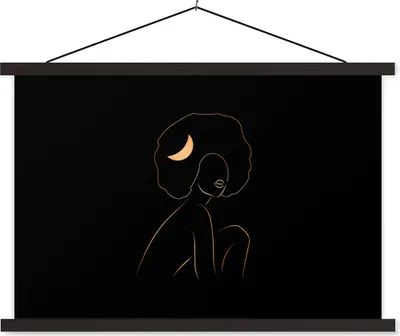 Produktbild von MuchoWow® Textilposter Frau - Gold - Schwarz - Strichzeichnung 60x40 cm mit schwarzem Rahmen - Hölzernes
