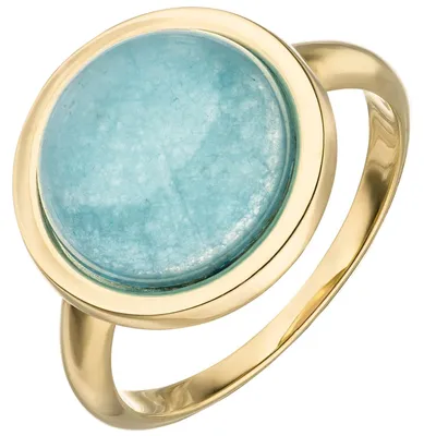 Produktbild von Ring Damenring aus 375 Gold Gelbgold mit Chalcedon blau Ringkopf Ø15,1mm Innenumfang 60mm  Ø19.1mm