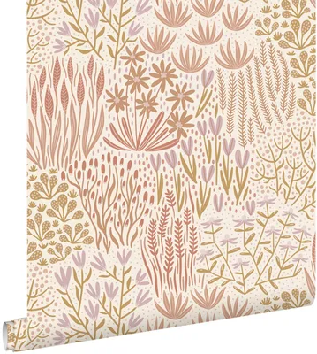 Productafbeelding van ESTAhome behang bladeren en bloemen beige, roze en paars 50 x 900 cm