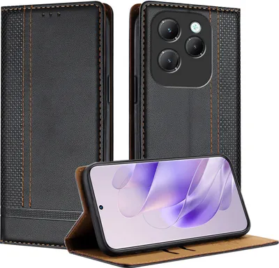 Produktbild von Handyhülle für Infinix Hot 40 / Hot 40 Pro Leder Flip Klappbare Schutzhülle mit Standfunktion Schwarz