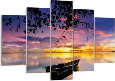 Produktbild von Bild auf Leinwand - Leinwandbild - Boot Sonnenuntergang See Himmel - 150x100cm - Wand Bild - Wanddeko - Leinwanddruck - Bilder - Kunstdruck - Leinwand bilder - Wandkunst - EA150x100-2967