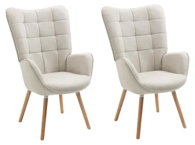 2er-Set Sessel mit Flügel-Rückenlehne, beige, 66x71x106 cm