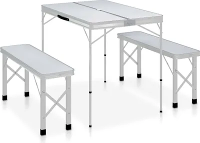 Produktbild von "im Angebot" Klappbarer Campingtisch mit 2 Sitzbänken Aluminium Weiß - Campingtische CC20158